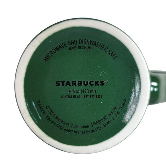 Starbucks Christmas Mug Green 16fl Oz Mermaid Logo Round Trees Holiday 2020 Tall - Picture 8 of 10